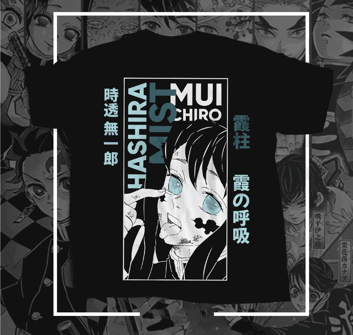 "Embrace the strength of Muichiro with our exclusive DEMON SLAYER printed t-shirt! Crafted from 180GSM 100% cotton with a luxurious bio finish, this premium-quality MUICHIRO -DEMON SLAYER-Unisex