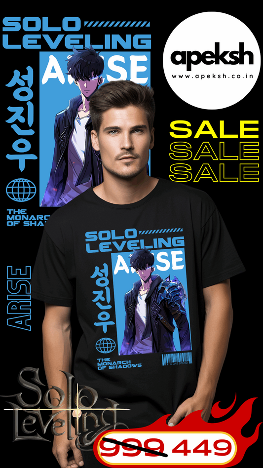 "Experience the rise of greatness with our exclusive ARISE 2 SOLO LEVELING printed t-shirt! Crafted on 180GSM 100% cotton with a luxurious bio finish, this premium-qARISE 2 - SOLO LEVELING- UNISEX