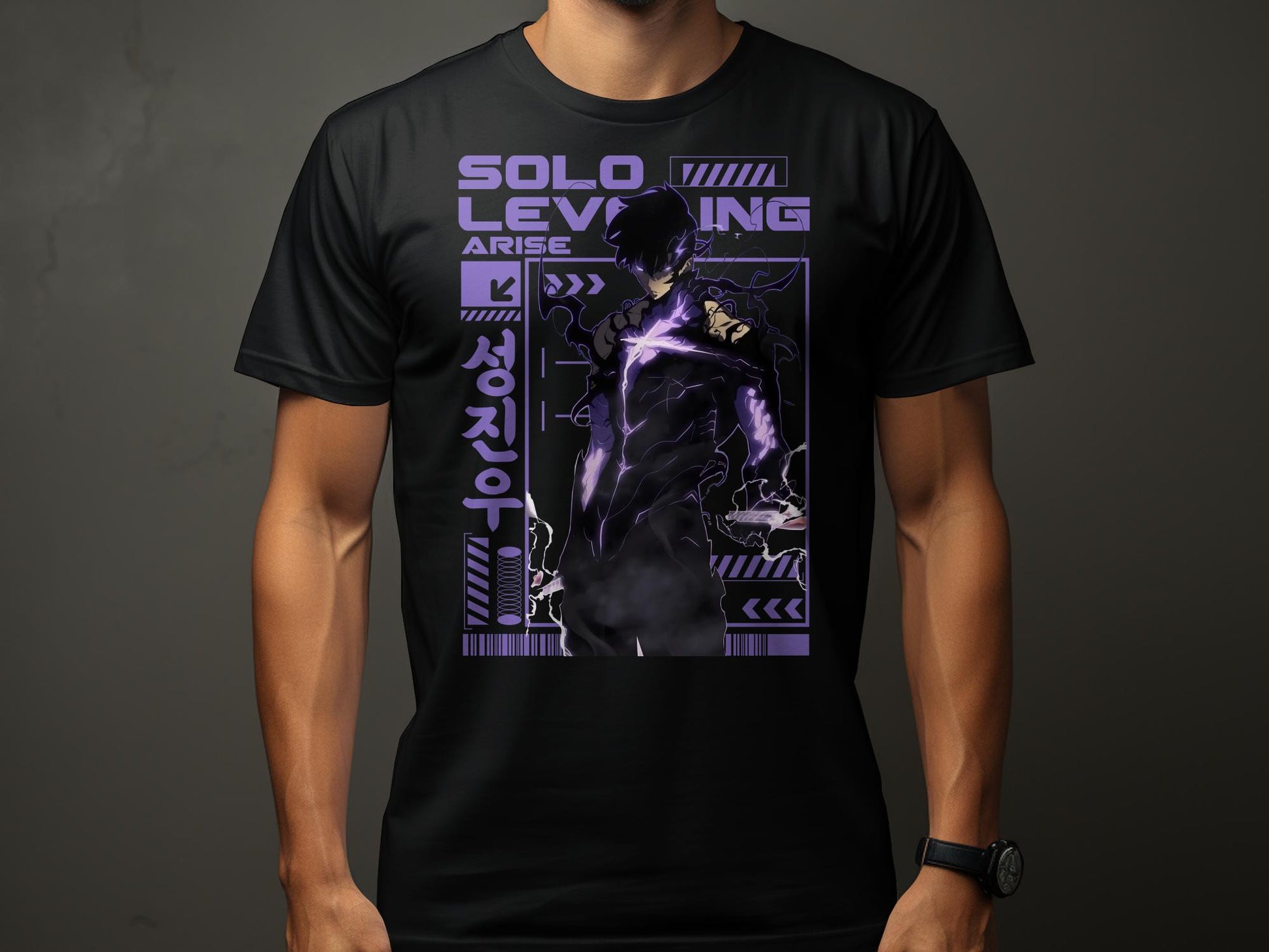 "Experience the rise of greatness with our exclusive ARISE SOLO LEVELING printed t-shirt! Crafted on 180GSM 100% cotton with a luxurious bio finish, this premium-quaARISE - SOLO LEVELING- UNISEX