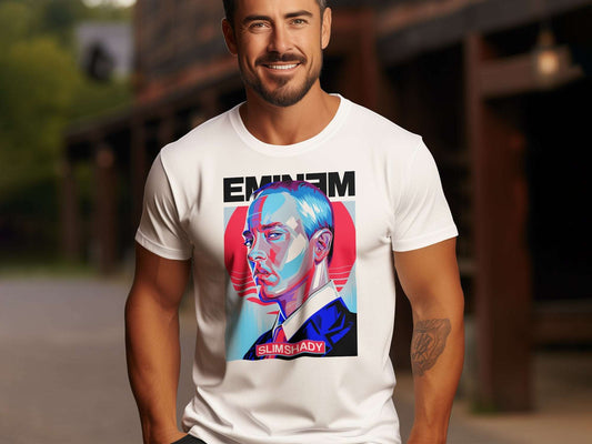 "Showcase your love for hip-hop legend Eminem with this premium Slim Shady unisex t-shirt. Crafted from 100% high-quality cotton, this comfortable and durable tee feEMINEM SLIM SHADY-Unisex