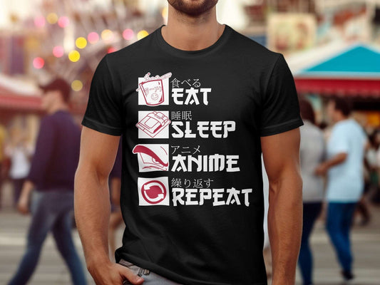 "Elevate your anime game with our EAT SLEEP ANIME REPEAT Tee from APEKSH! Made from 100% cotton and weighing 180GSM for supreme comfort and durability. 🍜💤🎌 Let yoEAT SLEEP ANIME REPEAT -Unisex