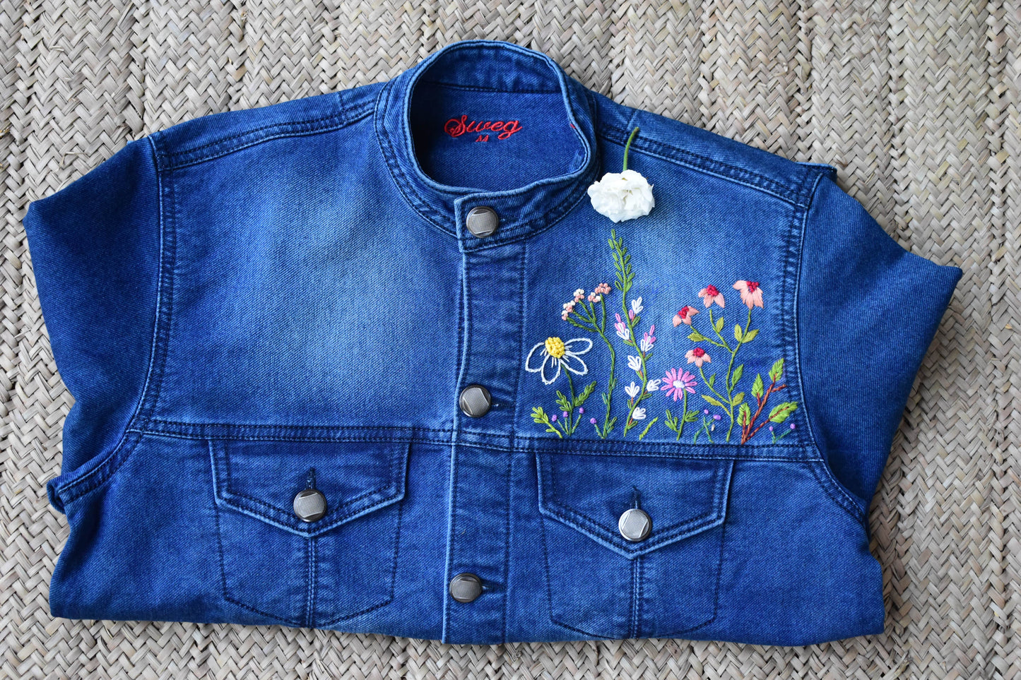 Product Description

To prolong the life of your denim garments, always wash them inside out at low temperatures with similar colors. In this way, we can help reduceUnisex Embroidered Denim Jacket