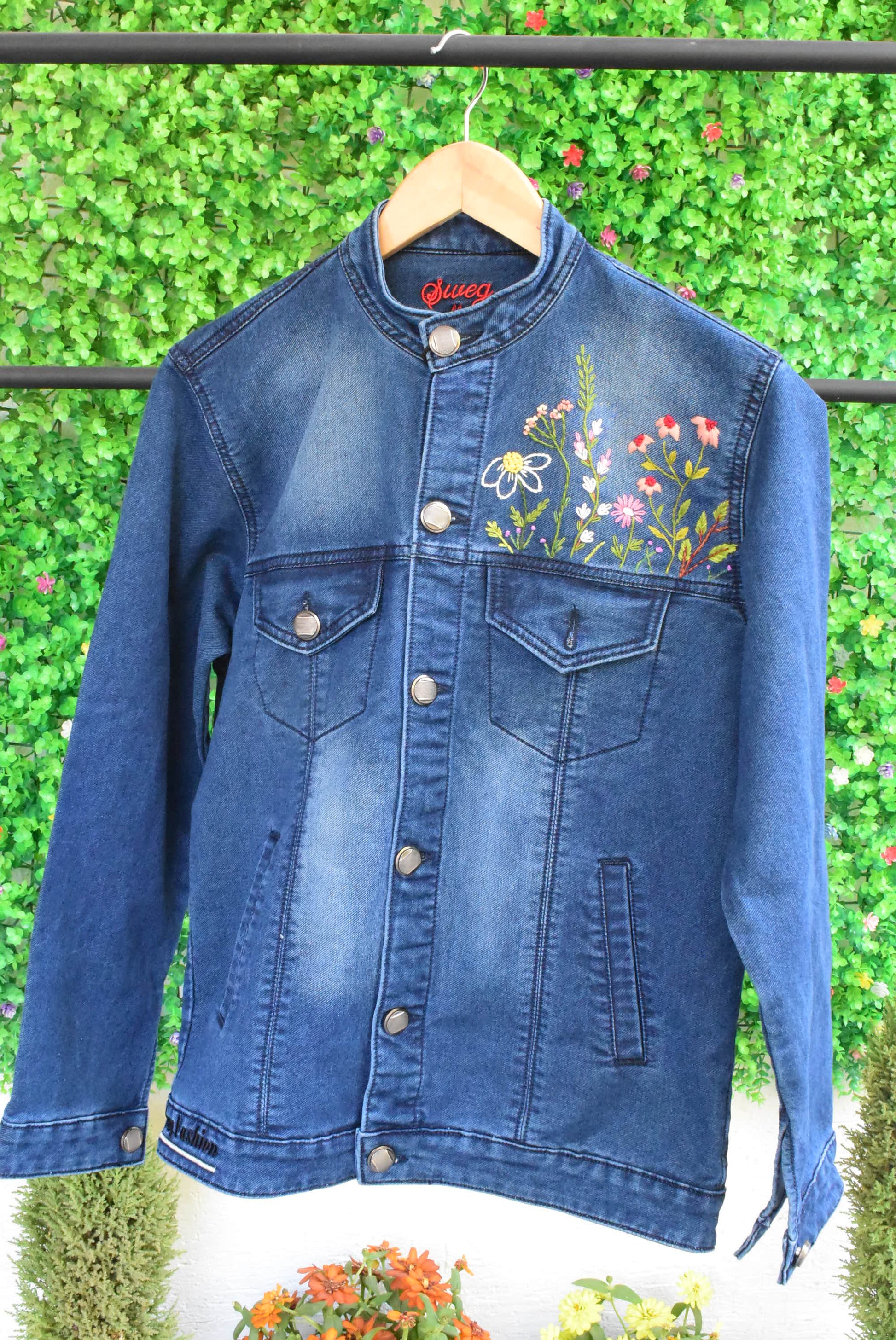 Product Description

To prolong the life of your denim garments, always wash them inside out at low temperatures with similar colors. In this way, we can help reduceUnisex Embroidered Denim Jacket