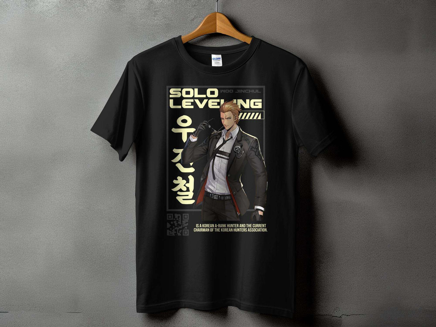 "Channel the might of Woo Jinchul with our exclusive SOLO LEVELING printed t-shirt! Crafted on 180GSM 100% cotton with a luxurious bio finish, this premium-quality gWOO JINCHUL - SOLO LEVELING- UNISEX