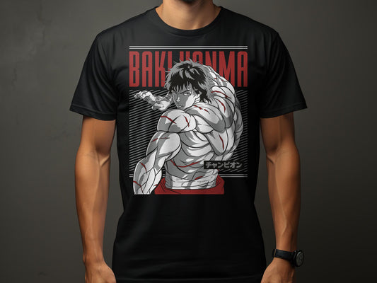 "Introducing our exclusive BAKI HANMA printed t-shirt, designed to captivate fans and fashion enthusiasts alike. Crafted with precision on 180GSM 100% cotton with a BAKI HANMA 1-Unisex