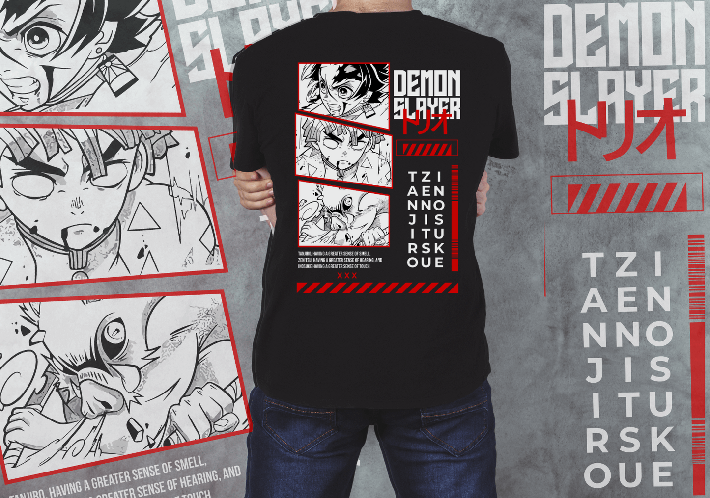 👕 Elevate your anime style with the InoZenTan Team from DEMON SLAYER - Unisex T-Shirt! Made from 100% premium cotton, this FRONT &amp; BACK  printed t-shirt combineInoZenTan Team-DEMON SLAYER -Unisex