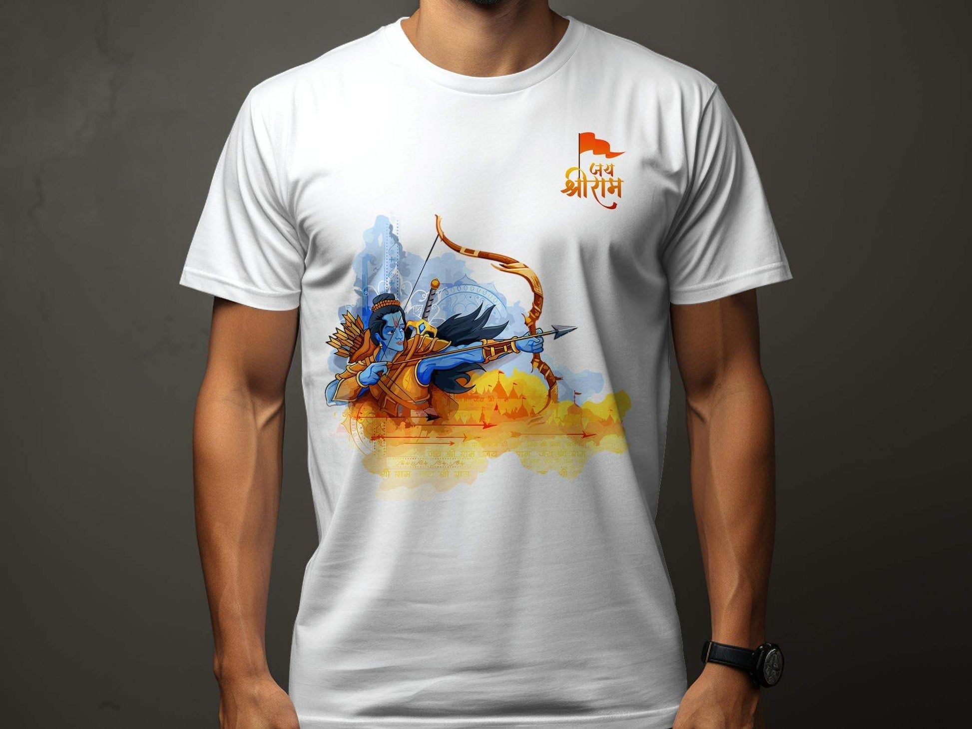 Dive into the divine with our Shree Ram Ayodhya T-Shirt, a testament to your spiritual connection and cultural pride. This exclusive half-sleeve t-shirt is crafted f-Shirt - 100% Cotton, 180GSM, Half Sleeve