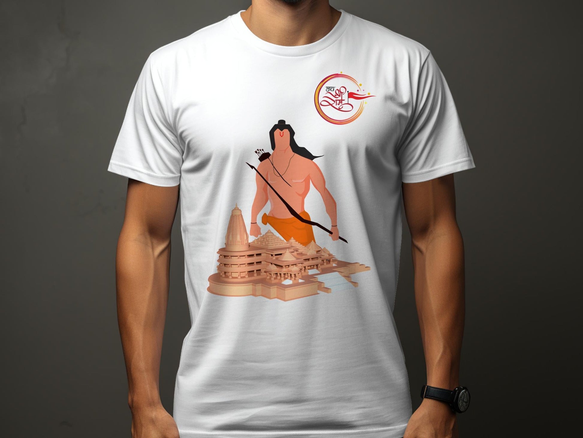 Shree Ram & Ram Mandir Ayodhya T-Shirt - 100% Cotton, 180GSM, Half Sleeve - APEKSH